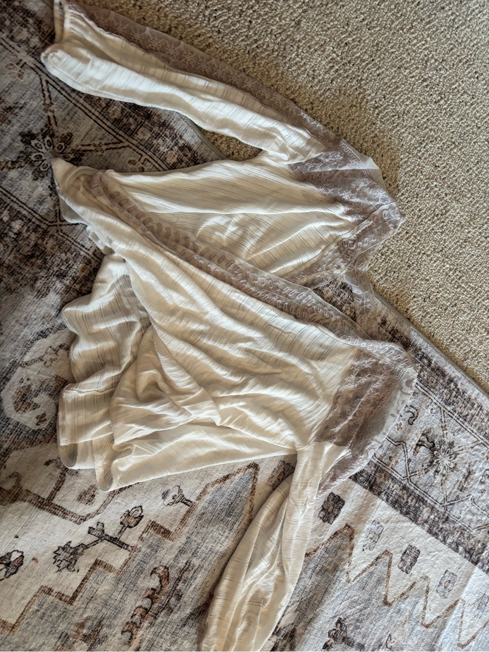Free People Ivory Lace-Trim Sheer Cardigan